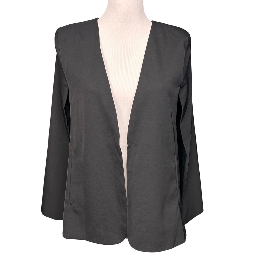 SAN JOY Cape Blazer Women Large Black NWT Open Front Split Sleeve Career Jacket